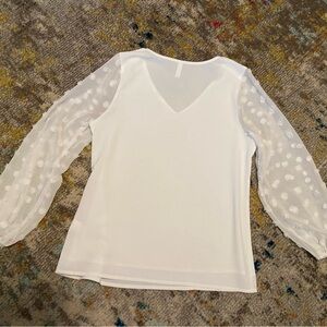 Chic White Blouse with Sheer Swiss dot Sleeves